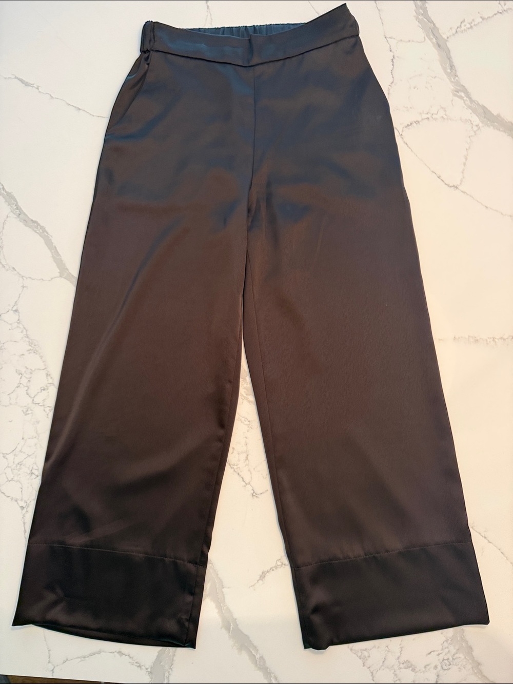 Ellison Black Wide-Leg Satin Pants